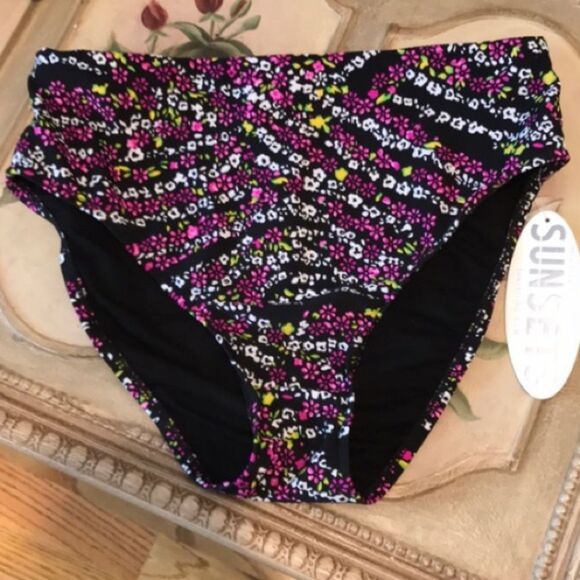 Sunsets Seamless High Waisted Hi Cut Ditsy Floral Bikini Bottoms Sz S NWT - Picture 1 of 9